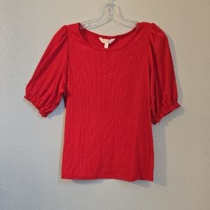 LC Lauren Conrad Red / Orange Puff Sleeve Top Sz M